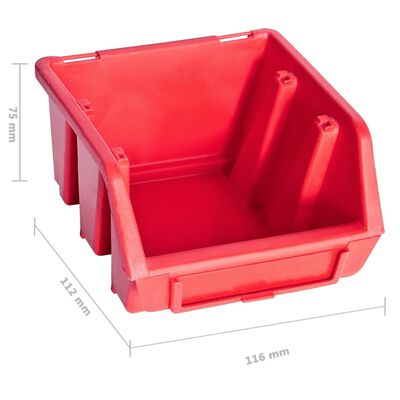 vidaXL 96 Piece Storage Bin Kit with Wall Panels Red and Black