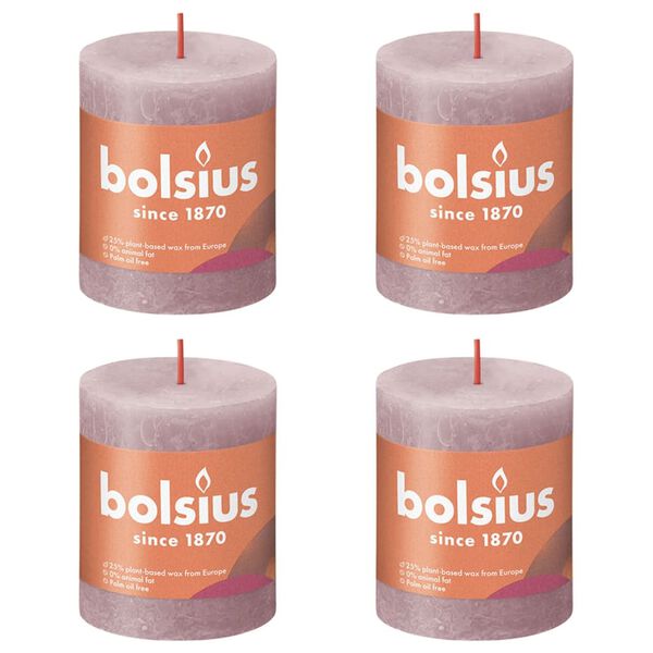 Bolsius Rustic Pillar Candles Shine 4 pcs 80x68 mm Ash Rose