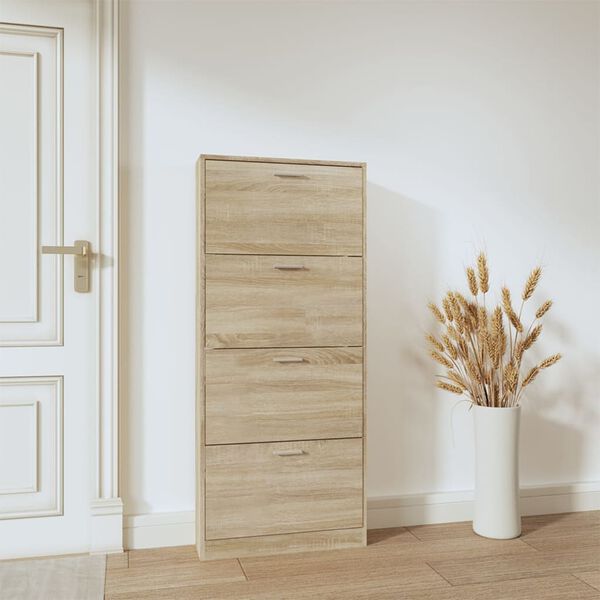 vidaXL Shoe Cabinet Oak 59x17x150 cm Engineered Wood