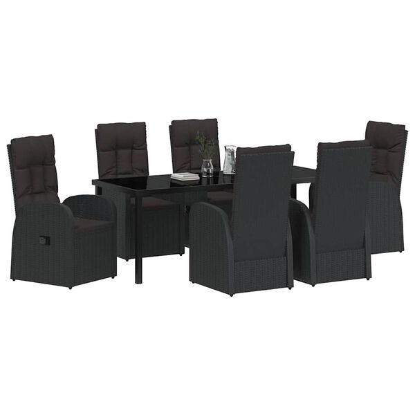 vidaXL Garden Dining Set with Cushion 7 pcs Black Poly Rattan