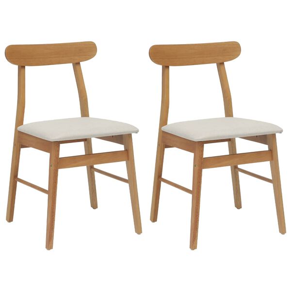 vidaXL Dining Chair 2 pcs Natural and Light Solid Rubber Wood