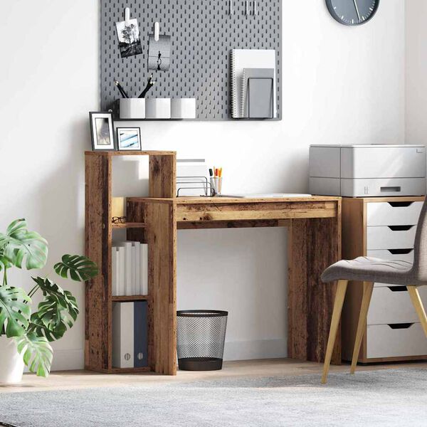 vidaXL Desk with Shelf Old wood 100 x 40 x 90 cm Engineered wood