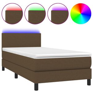 vidaXL Box Spring Bed with Mattress&LED Dark Brown 80x200cm Fabric