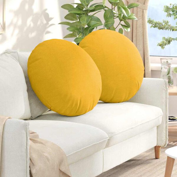 vidaXL Seat Cushions 2 pcs Light Yellow Ø 60 cm Corduroy Fabric