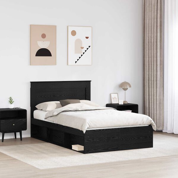 vidaXL Bed Frame with Headboard Black 120 x 190 cm Solid Pine Wood