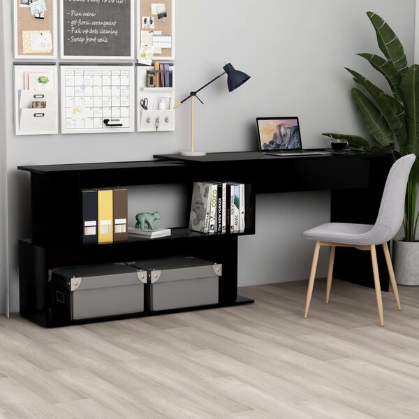 vidaXL Corner Desk Black 200x50x76 cm Engineered Wood