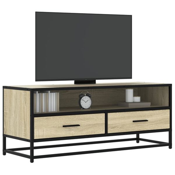vidaXL TV Cabinet Sonoma Oak 100x34.5x40 cm Engineered Wood and Metal