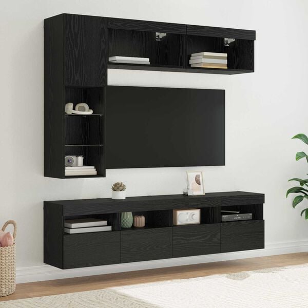 vidaXL TV Cabinet with LED 7 pcs Black Oak Engineered Wood