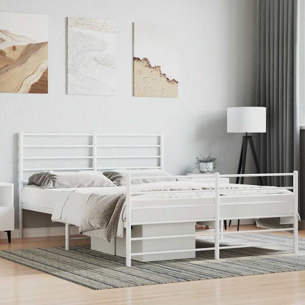 vidaXL Metal Bed Frame without Mattress with Footboard White 140x200cm