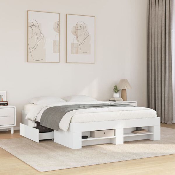 vidaXL Bed Frame without Mattress White 140x200 cm Engineered Wood
