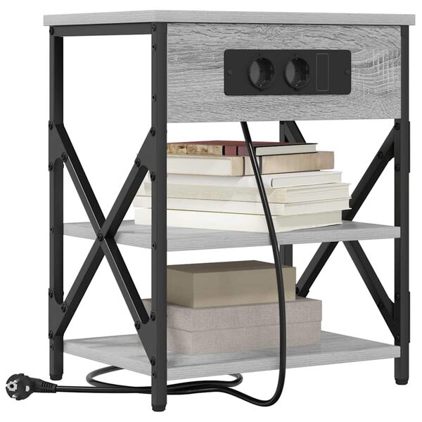 vidaXL Bedside Cabinet with Shelf 2 pcs Grey Sonoma 41 x 31 x 51 cm