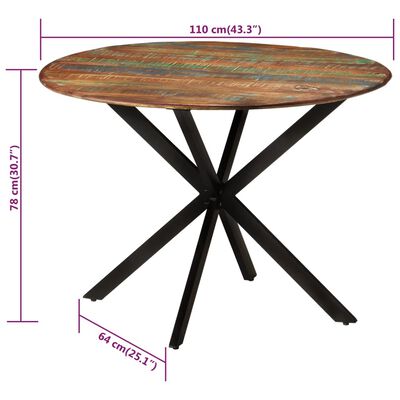 vidaXL Dining Table Ø110x78 cm Solid Wood Reclaimed and Steel
