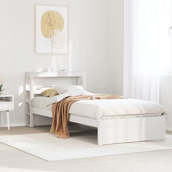 vidaXL Bed Frame with Headboard without Mattress White 75x190 cm Small Single