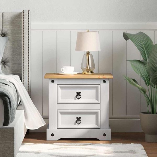 vidaXL Bedside Table with Drawer White 53 x 39 x 47 cm Solid Pine Wood