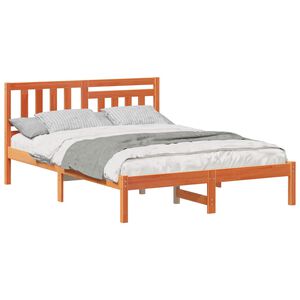vidaXL Bed Frame with Headboard Wax Brown 140 x 190 cm Solid Pine Wood
