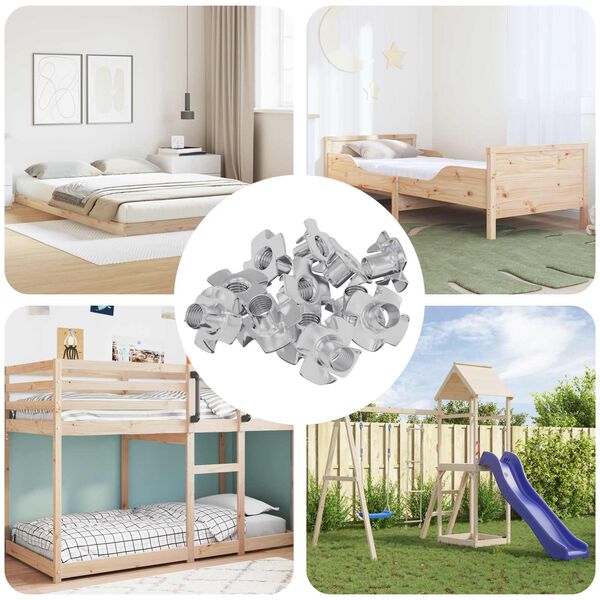 vidaXL Pronged T-nut 12 pcs Silver M6 mm Steel