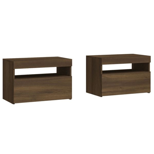 vidaXL Bedside Cabinets 2 pcs with LED Lights Brown Oak 60x35x40 cm
