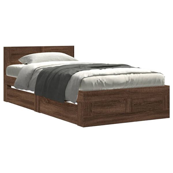 vidaXL Bed Frame with Headboard without Mattress Brown Oak 90x200 cm