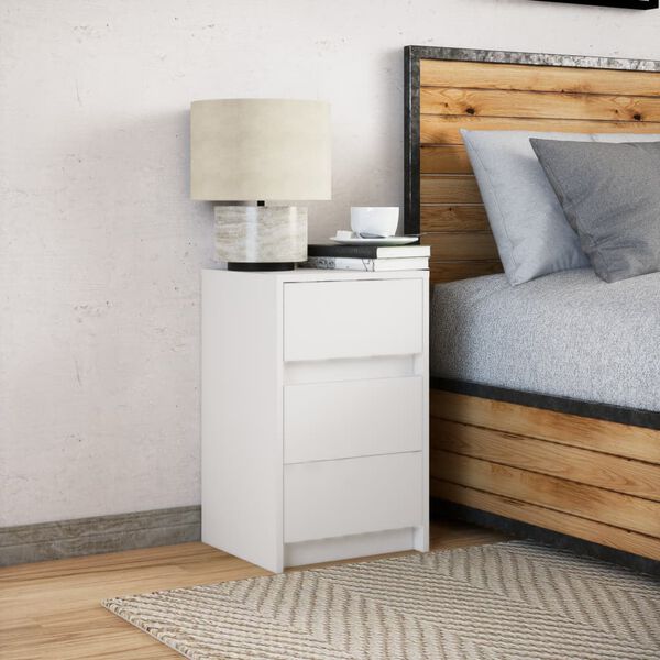 vidaXL Bedside Cabinet with LED Lights White Engineered Wood