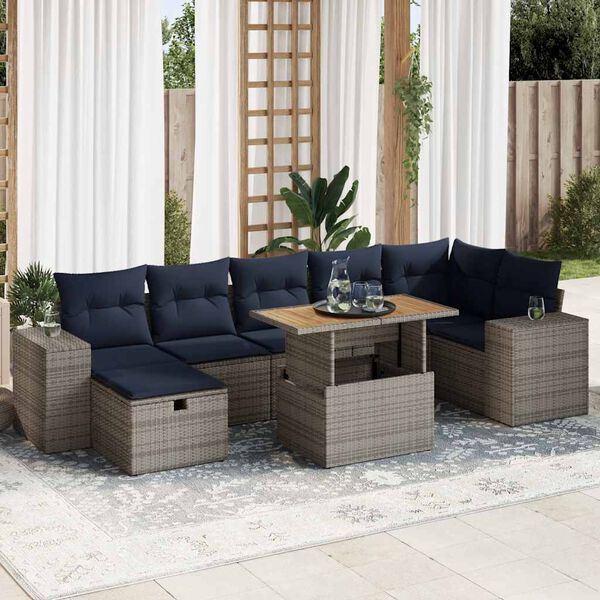 vidaXL 8 Piece Garden Sofa Set with Cushions Brown Poly Rattan Acacia