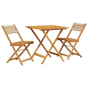 vidaXL 3 Piece Bistro Set Beige Polypropylene and Solid Wood