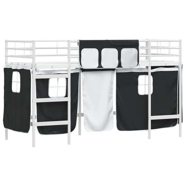 vidaXL Kids'Loft Bed Frame with Curtains White and Black