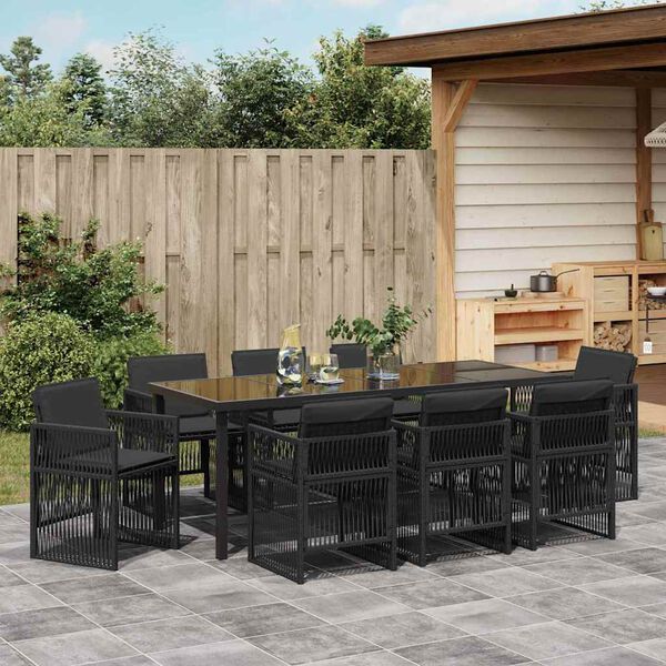 vidaXL Garden Dining Set 9 pcs Black Powder-Coated Steel