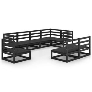 vidaXL 8 Piece Garden Lounge Set Black Solid Pinewood