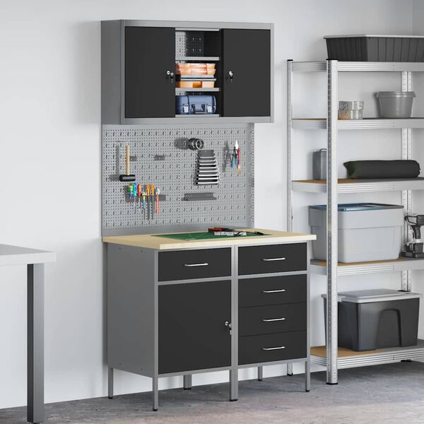 vidaXL Work Cabinet Set with Drawer with Shelf Manual 5 pcs Black