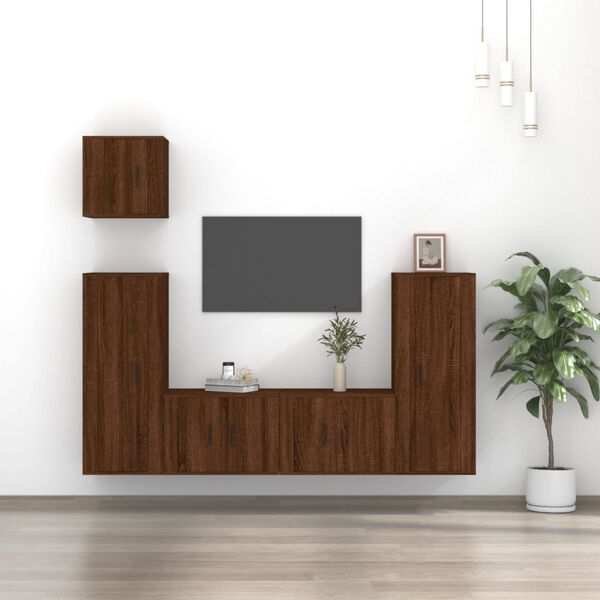 vidaXL 5 Piece TV Cabinet Set Brown Oak Engineered Wood