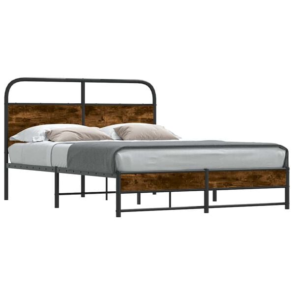 vidaXL Bed Frame Without Mattress 140x190 cm Smoked Oak Engineered Wood
