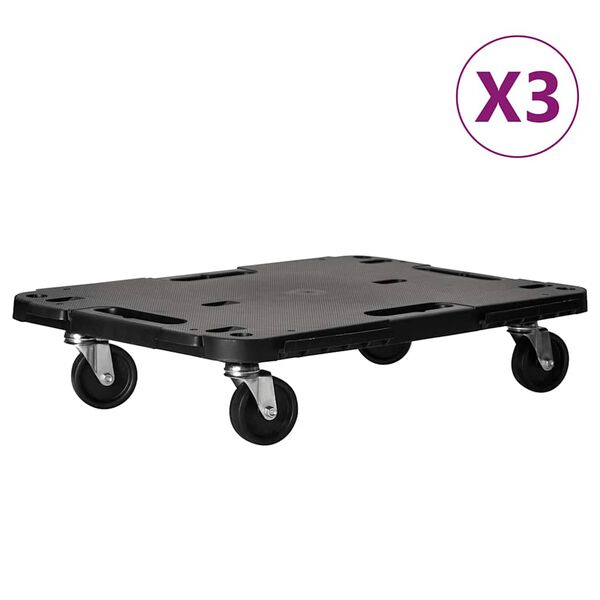 vidaXL Transport Trolleys 3 pcs Black 58x38x12 cm Polypropylene