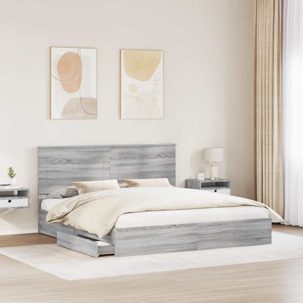 vidaXL Storage Bed Grey Sonoma 180 x 200 cm Engineered Wood