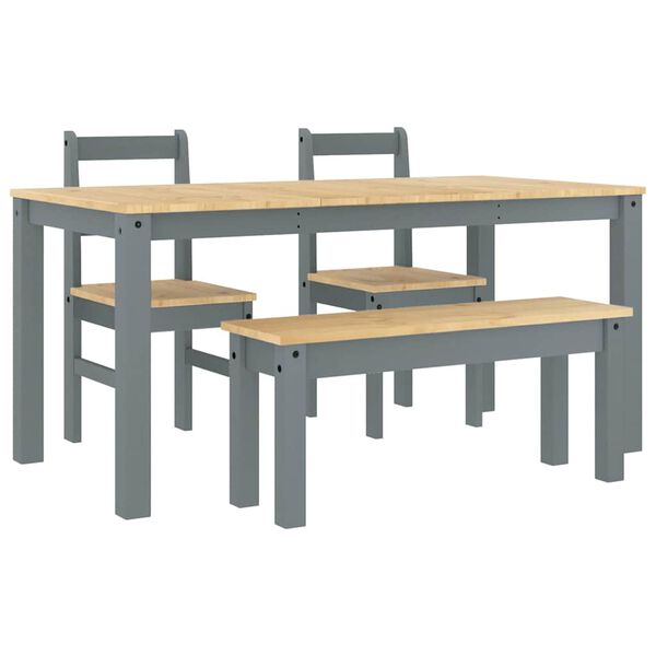 vidaXL 4 Piece Dining Set Panama Grey Solid Wood Pine