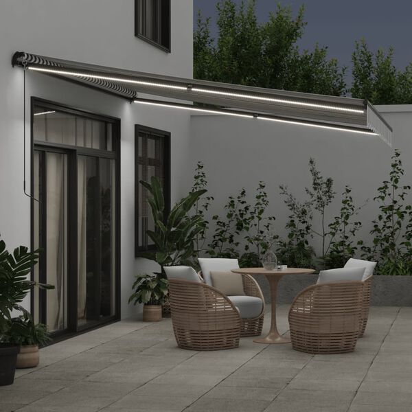 vidaXL Manual Retractable Awning with LEDs Anthracite&White 400x350 cm