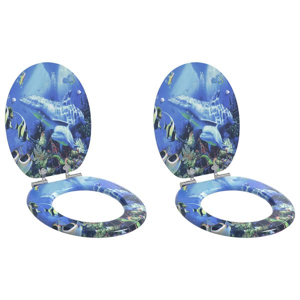 vidaXL Toilet Seat 2 pcs Blue 44 x 38 cm MDF board