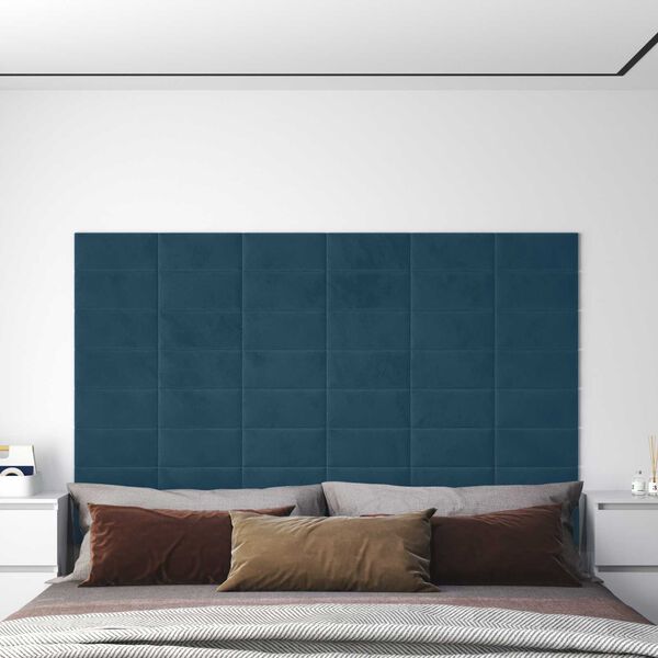 vidaXL Wall Headboard 12 pcs Blue 30 x 15 cm Velvet