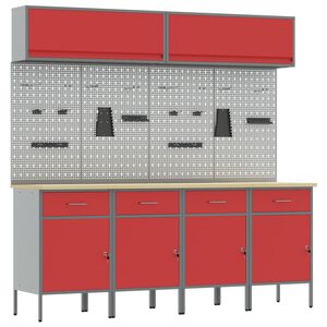 vidaXL Work Cabinet Set with Drawer with Storage Manual 10 pcs Red