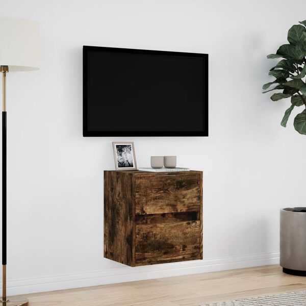 vidaXL TV Wall Cabinet with LED Lights Smoked Oak 41x31x45 cm