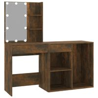 vidaXL LED Dressing Table with Cabinet Smoked Oak Engineered Wood