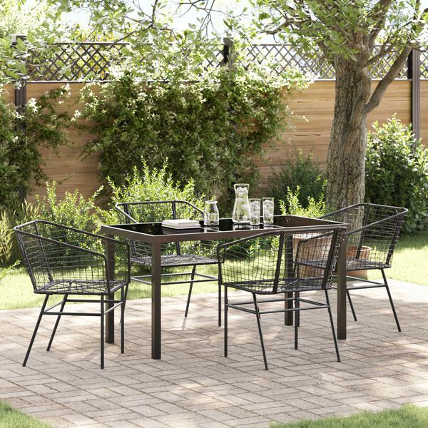 vidaXL Garden Dining Set 5 pcs Black Poly Rattan