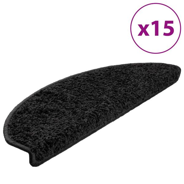 vidaXL Stair Mats 15 pcs 65x21x4 cm Black Half Round Large