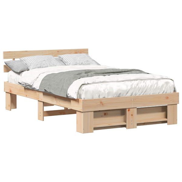 vidaXL Bed Frame with Headboard Brown 135 x 190 cm Solid Pine Wood