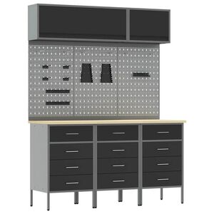 vidaXL Work Cabinet Set 8 pcs Black Steel and Engineered Wood