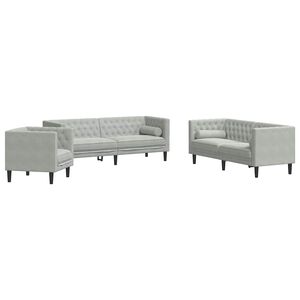 vidaXL Living Room Couch 3 pcs Light Grey Velvet