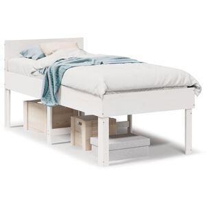 vidaXL Bed Frame without Mattress White 75x190 cm Small Single Solid Wood Pine