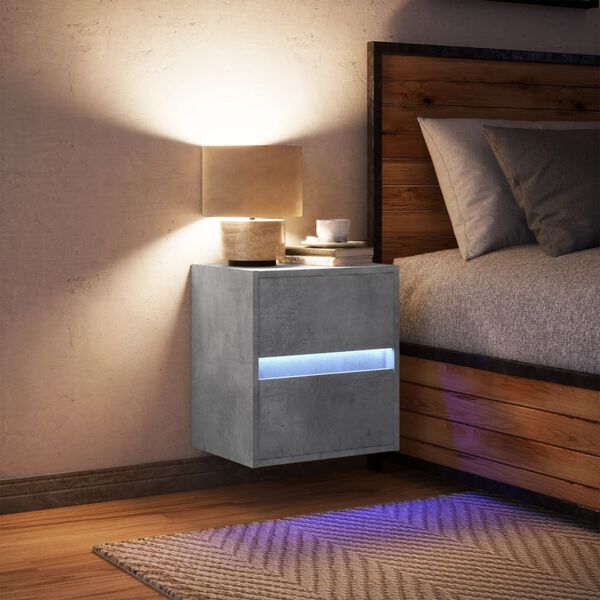 vidaXL Wall-mounted Bedside Cabinet with LED Lights Concrete Grey