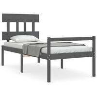 vidaXL Bed Frame with Headboard Grey 100x200 cm Solid Wood