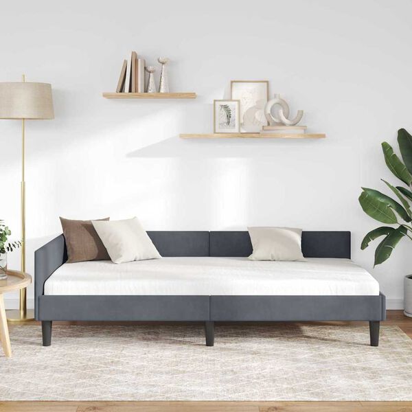 vidaXL Corner Bed Frame with Headboard Dark Grey 90 cm x 200 cm Velvet