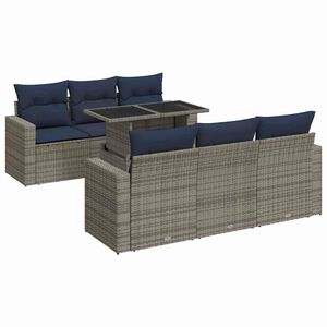 vidaXL 7 Piece Garden Sofa Set with Cushions Grey Poly Rattan Acacia
